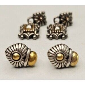 Lot of 2 Brighton Style 925 Silver & Gold Tone Earrings Heart Stud and Dangles